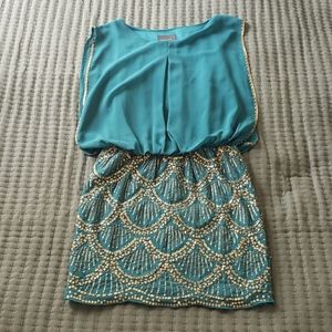 Turquoise and Gold Mini Dress